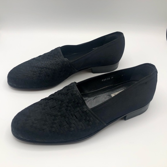 Bruno Magli Pierre Black Braided Woven Satin Leather Sole Men’s Loafers Size 9